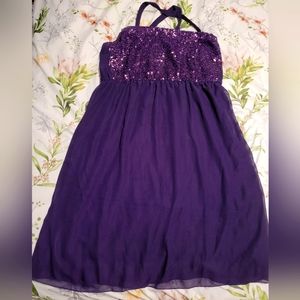 AdditionElle short dress, size 1x, deep purple, sequin top, adjustable straps
